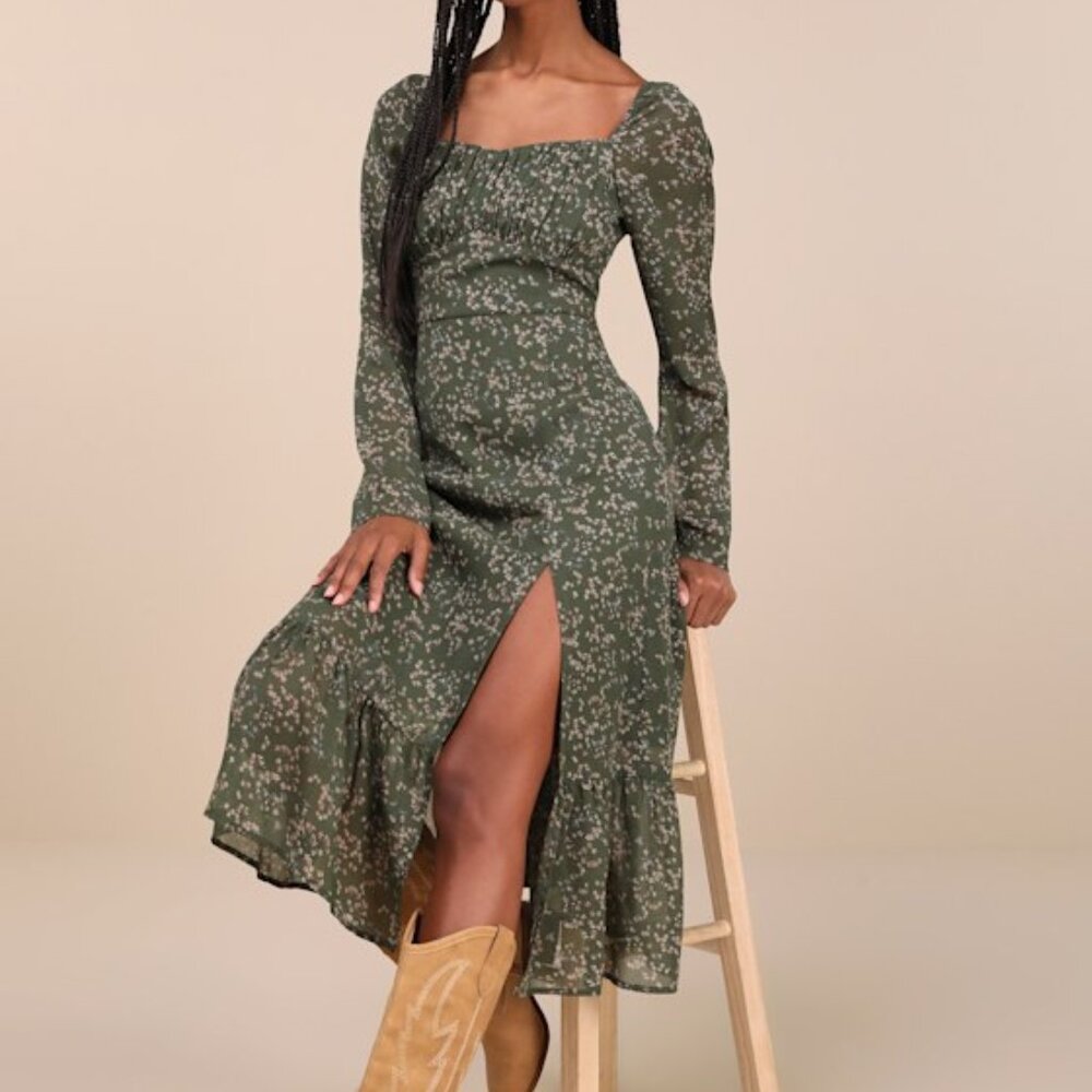Lulu's Green Floral Midi Dress